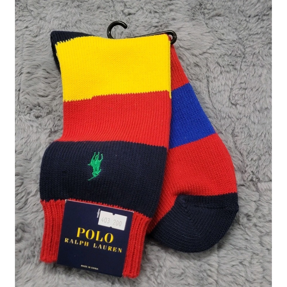 Polo Ralph Lauren Socks Mens 10-13 Multicolor Colorblock Rugby Stripe Calf